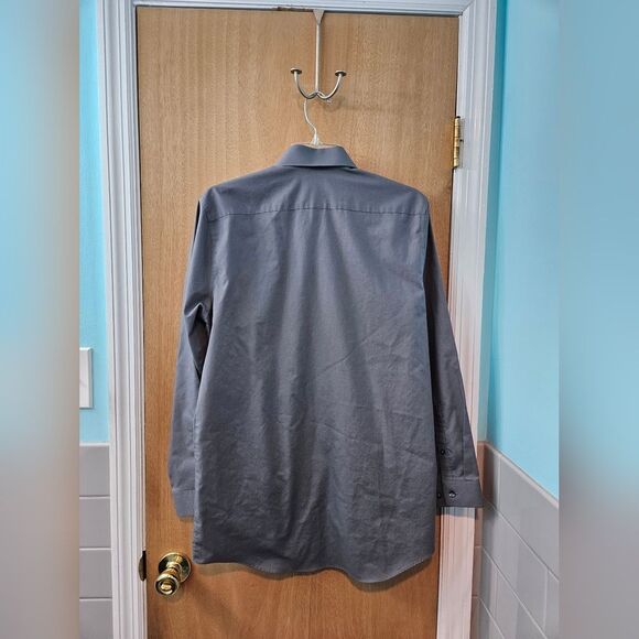 JF J FERRAR Gray Dress Shirt Elegant Cotton Blend Mens M - Picture 2 of 3